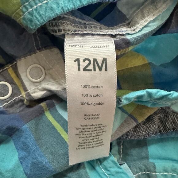 OshKosh B’Gosh plaid button up bodysuit, size 12M - Picture 4 of 4